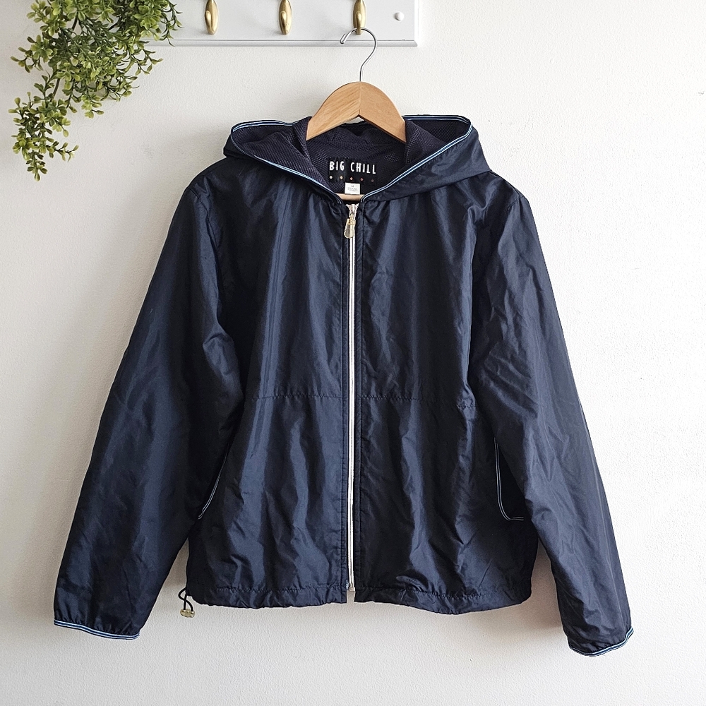Big Chill Navy Hooded Windbreaker Jacket Women’s Medium Mesh Lined Lightweight